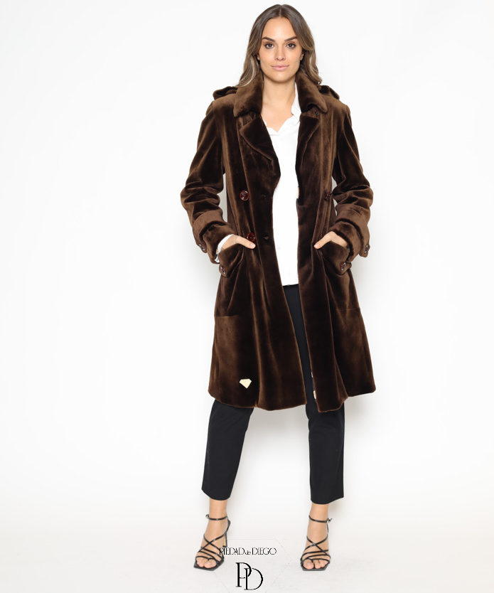 Abrigo de piel de Nutria Despinzada Marron Militar V664 1