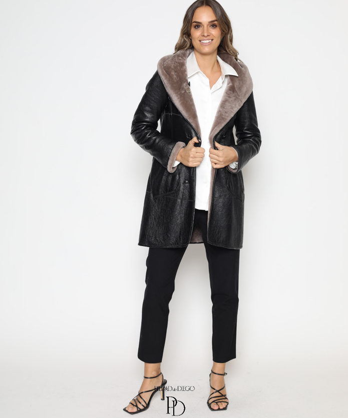 Abrigo Doble Faz Piel Vuelta Vison Mujer By7055 1