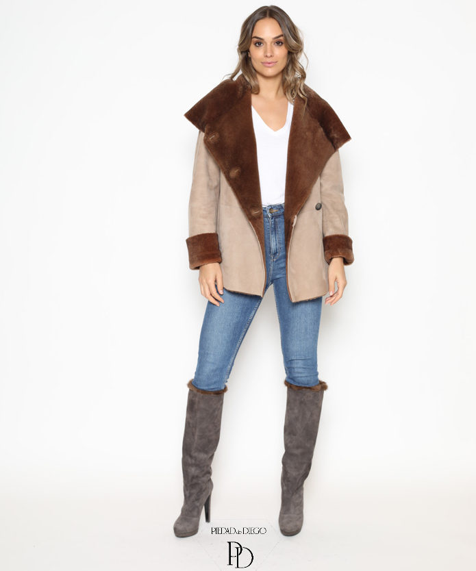 Chaqueta Doble Face Piel Vuelta Cordero Piedra F47 1