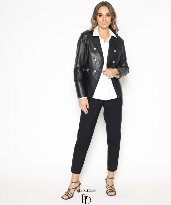 Chaqueta Piel Cuero Napa Mujer Perfecta Negra Yuko 2