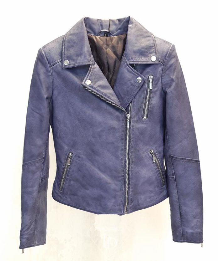 cazadora piel mujer biker azul