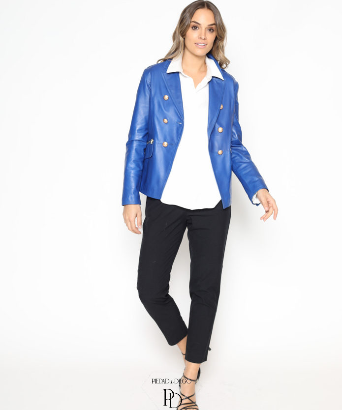 Chaqueta Piel Cuero Napa Mujer Perfecta Azul Yuko 3