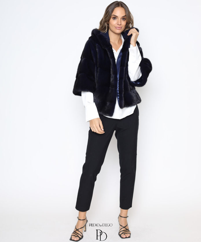 Chaqueta Piel De Visón Moderna Juvenil Capucha Pr31922 2